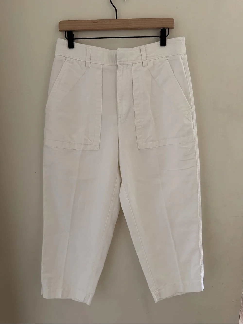 Banana Republic White Cotton Linen Carpenter Wide Leg Utility Pants 10 Petite